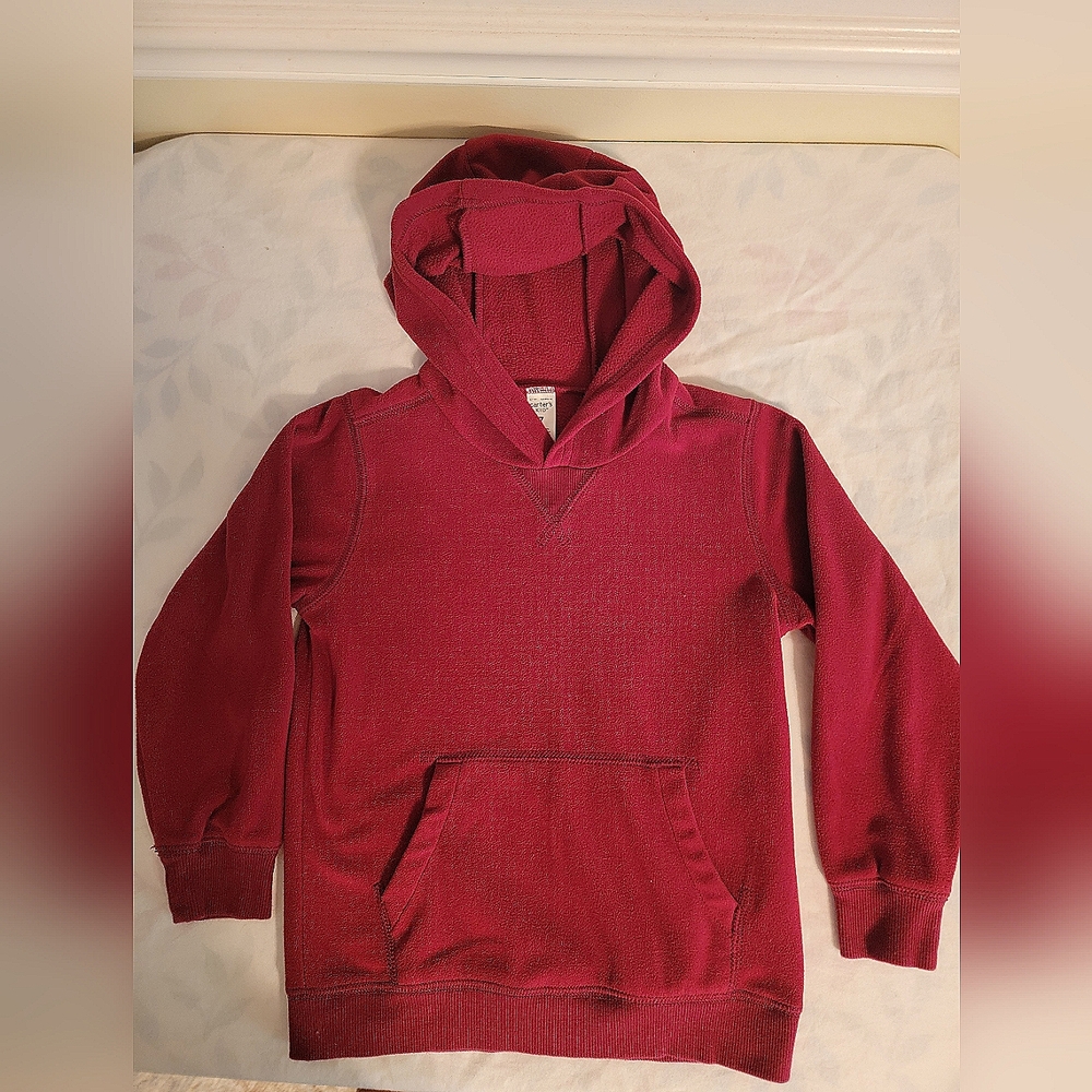 Carters hooded, pullover, velour style outside, fleece inside. Boys size 7.